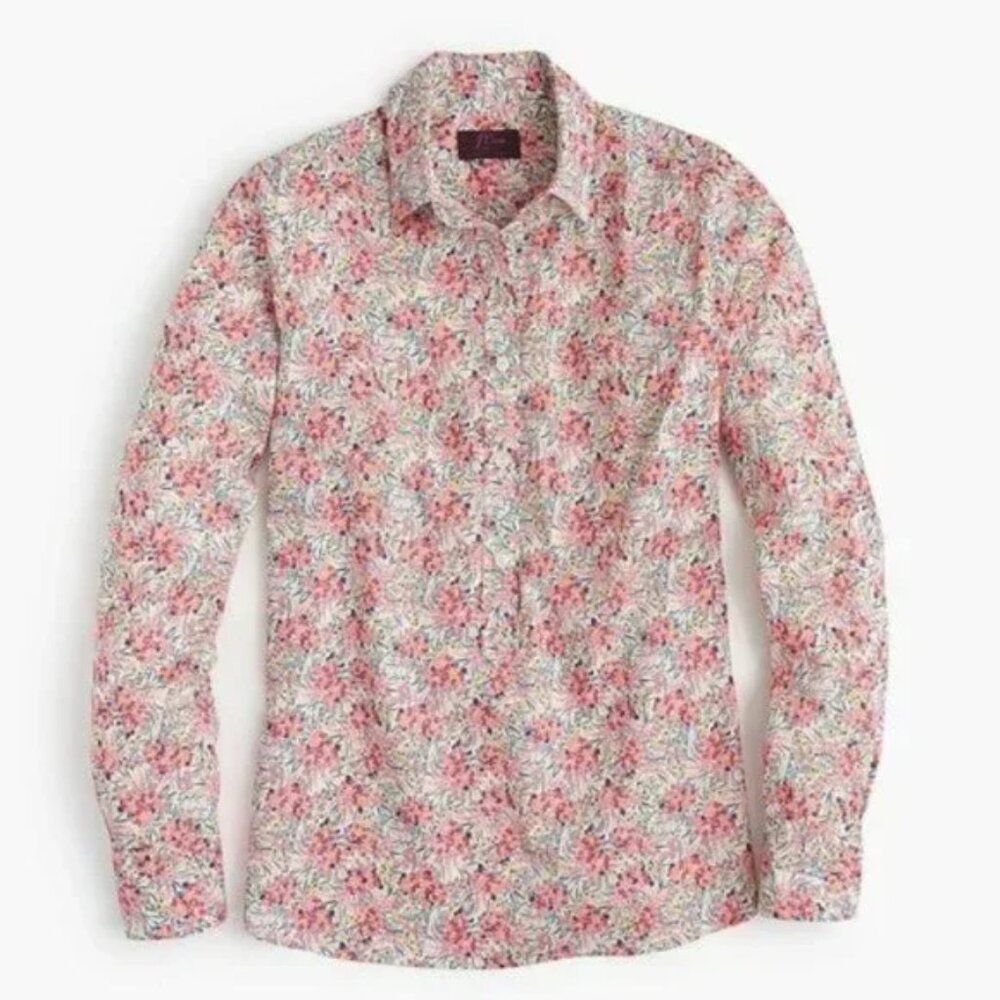 J.Crew x Liberty 6 Popover Shirt Swirling Petals Pink Red Blue Yellow